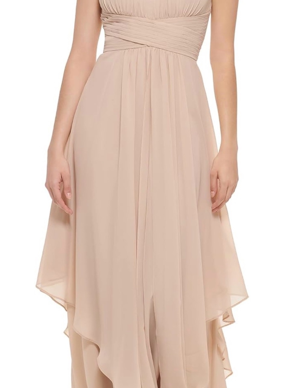 Eliza J - Blush Cream Chiffon Asymmetrical Mother of the Groom or Bride Dress .